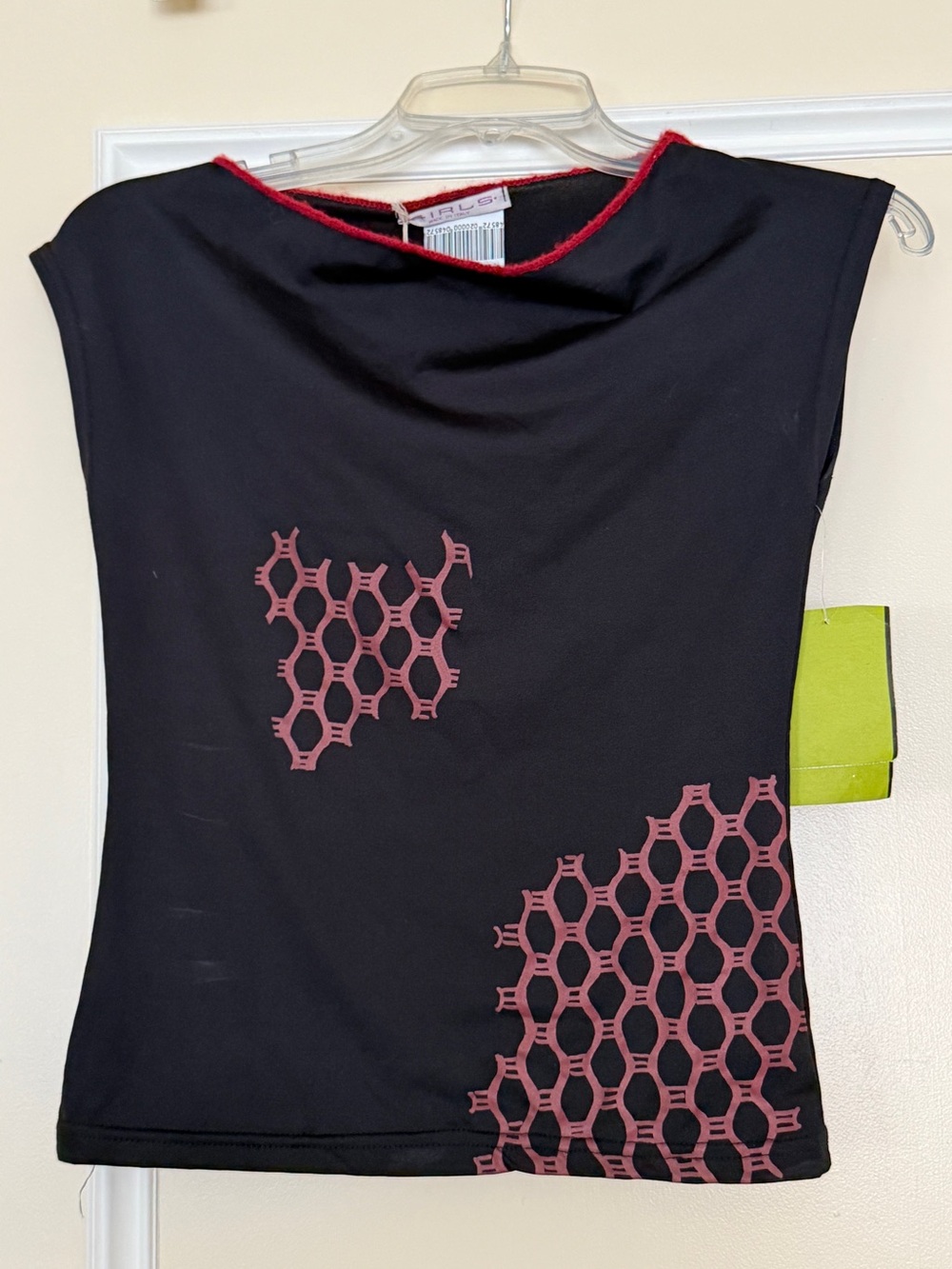 Black Sleeveless Top with Red Hex Accents